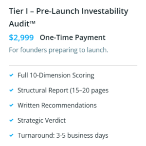 Tier I – Pre-Launch Investability Audit™