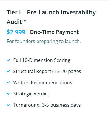 Tier I – Pre-Launch Investability Audit™